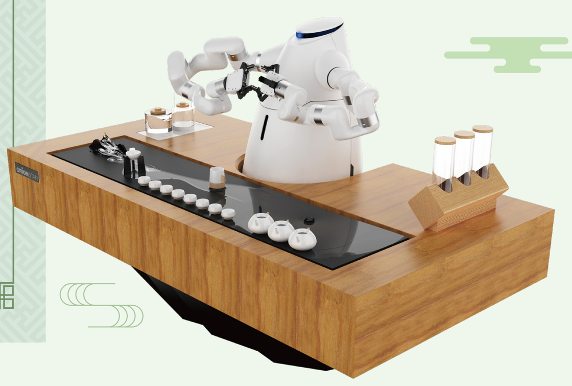 O robô da máquina do café do robô derrama sobre o chá dos braços do Humanoid dois do fabricante de café que faz o robô 200kg