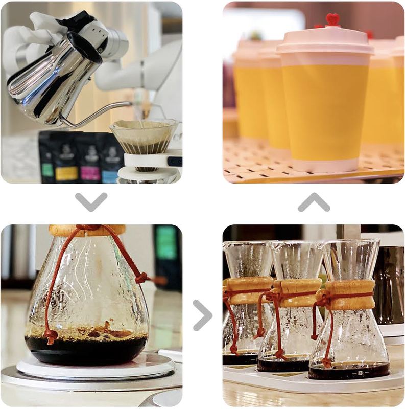A máquina do fabricante de café do robô 60 copos que o shopping faz derrama sobre a limpeza automática do café
